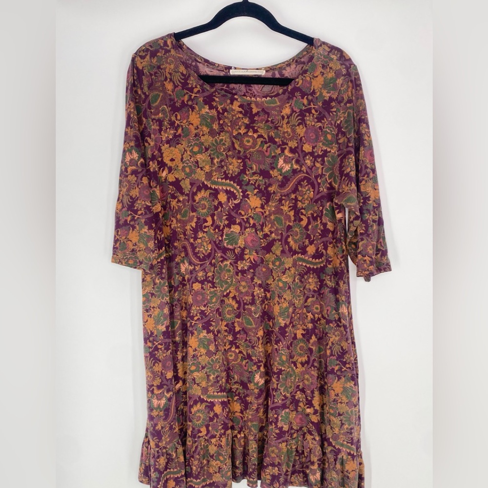 Peruvian Connection XL Pima Cotton Ruffle Dress Floral Boho Bohemian Modest